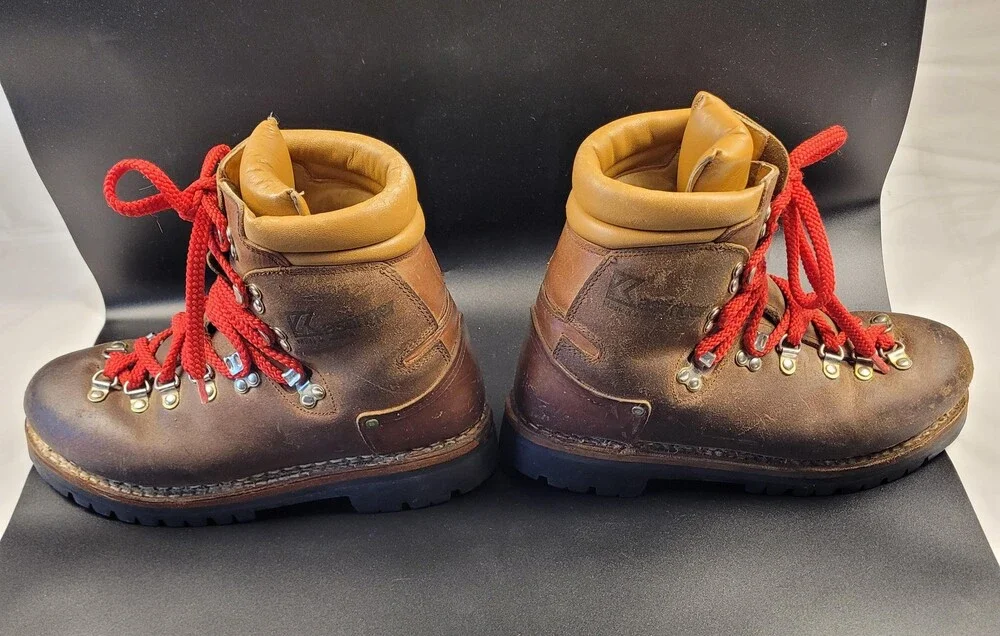 Vintage Kastinger Mountaineering Boots Mens 8.5 Brown Leather Vibram 70s Austria